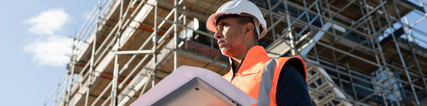 contractor on site holding laptop